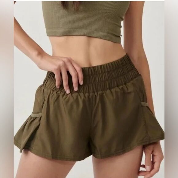 Free People Movement Get Your Flirt On Shorts in Dark Olive small - Picture 2 of 8